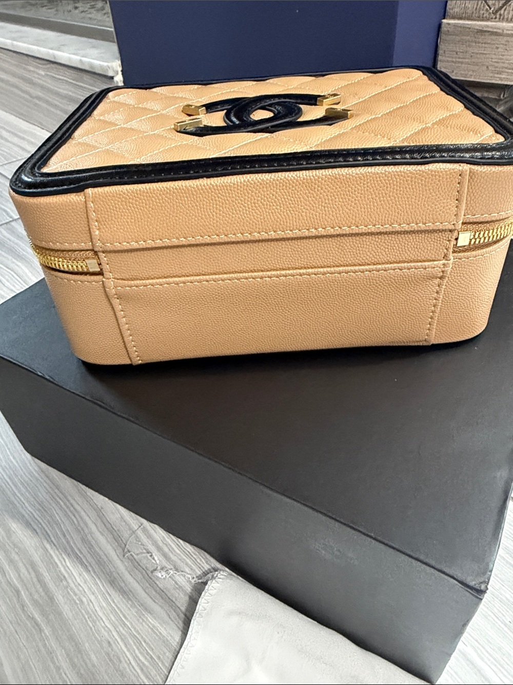 CHANEL Tan and Black Quilted Camera Box Crossbody Bag - Picture 5 of 5